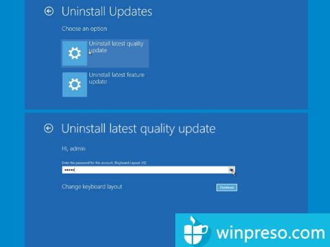 cara uninstall update windows 10 dengan winre