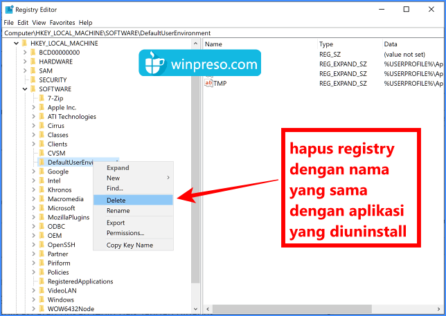 membersihkan registry entry sisa uninstall