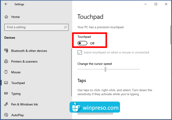 cara mematikan touchpad windows 10