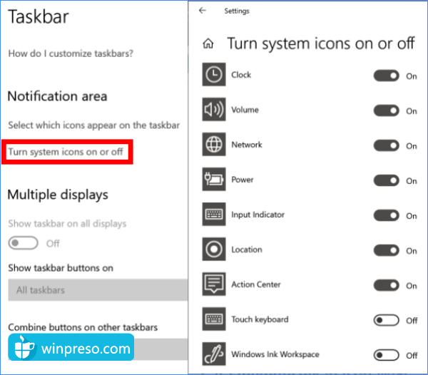 system icon taskbar