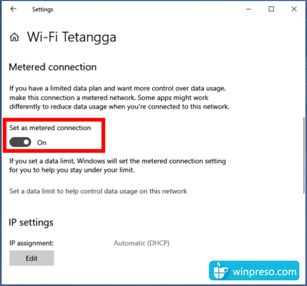 wifi metered connection